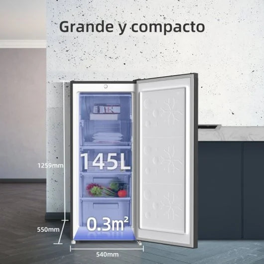 CHiQ FSD160D4E Congelador Vertical 145L | 5 Cajones, Puerta Reversible, Congelación Rápida, Silencioso 41dB, Clase E, Blanco
