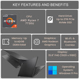 Lenovo Portátil empresarial V-Series V15, pantalla FHD de 15.6 pulgadas, AMD Ryzen 7 7730U, 40 GB de RAM, SSD de 1 TB negro