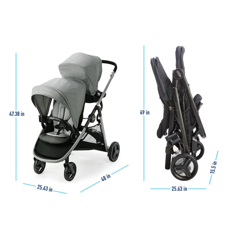 Graco Ready2Grow 2.0 - Cochecito doble con opciones de asiento de banco y plataforma de pie, Rafa