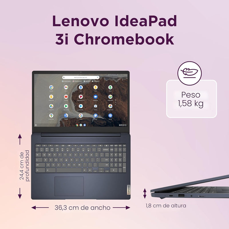 Lenovo IdeaPad 3i Chromebook, pantalla FHD de 15.6", Intel Celeron N4500, 8 GB de RAM, 64 GB eMMC