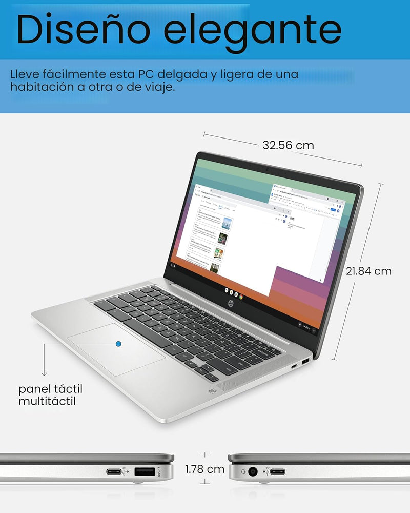 HP Laptop Chromebook 14, Intel Celeron N4120, 4 GB de RAM, 64 GB eMMC, pantalla HD de 14 pulgadas