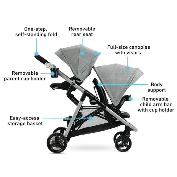 Graco Ready2Grow 2.0 - Cochecito doble con opciones de asiento de banco y plataforma de pie, Rafa