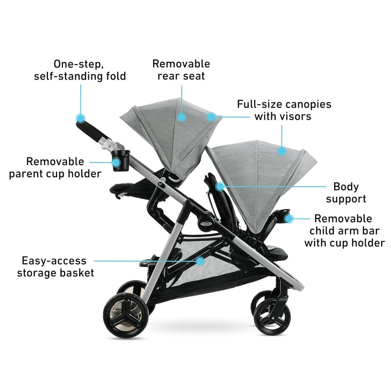 Graco Ready2Grow 2.0 - Cochecito doble con opciones de asiento de banco y plataforma de pie, Rafa