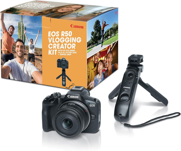 Canon EOS R50 - Cámara de vlogging sin espejo (negro) con objetivo RF-S18-45mm F4.5-6.3 is STM, 24.2 MP, video 4K