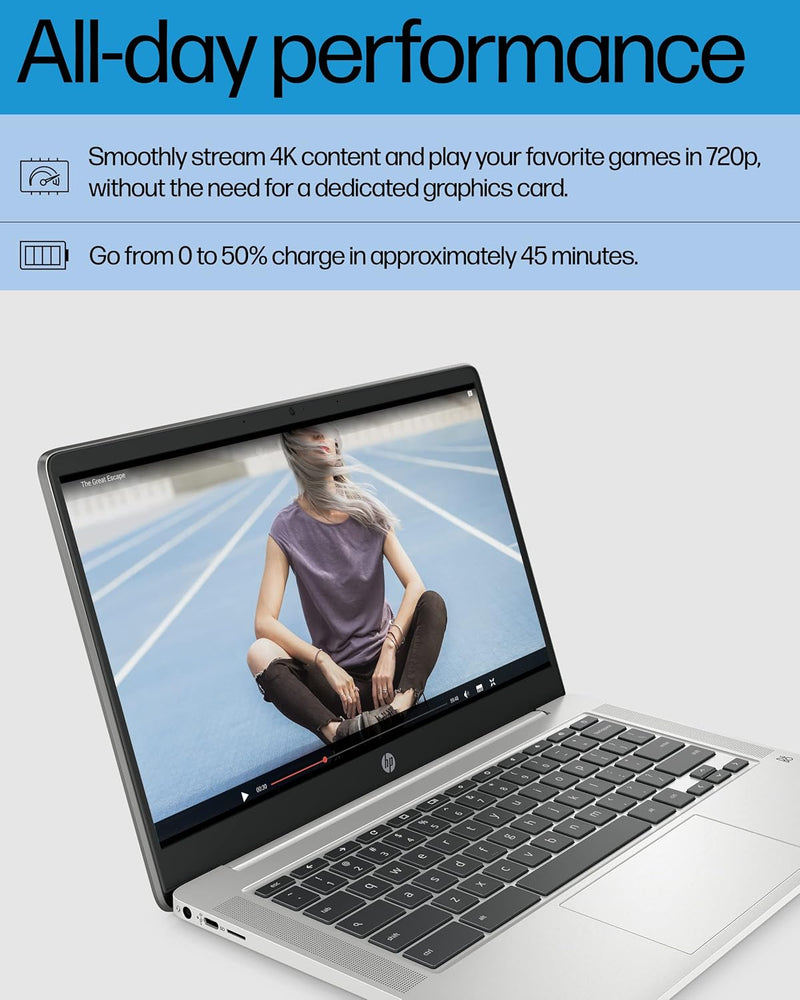 HP Laptop Chromebook 14, Intel Celeron N4120, 4 GB de RAM, 64 GB eMMC, pantalla HD de 14 pulgadas