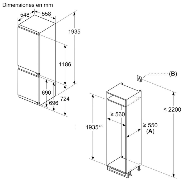 Frigorífico Combi integrable Balay 3KID834F