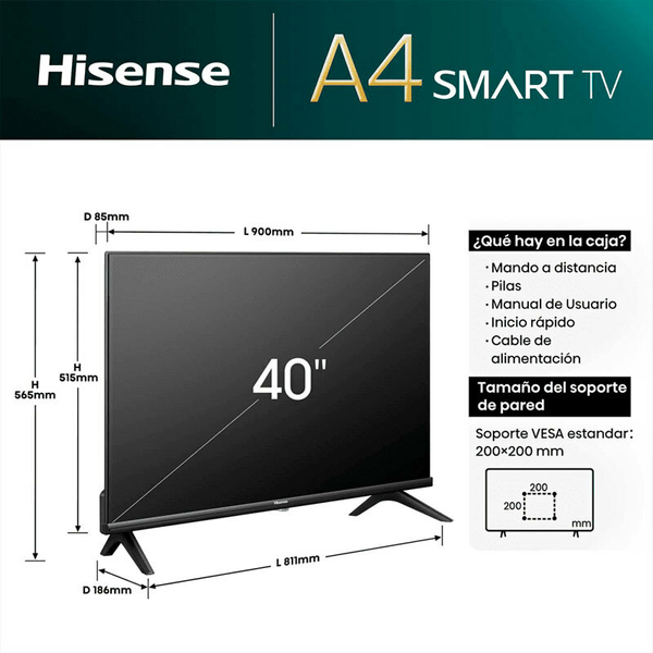 Televisor LED 100cm - 40'' Hisense 40A4N
