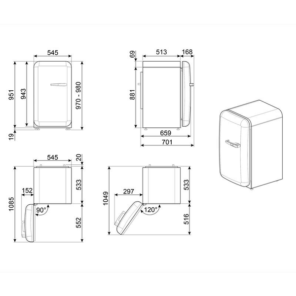 Frigorífico 1 Puerta Smeg FAB10LOR6 Naranja
