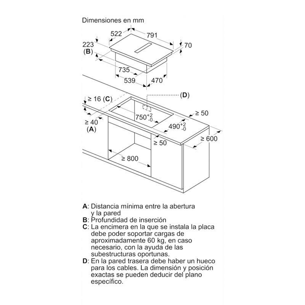 Placa de Inducción con extractor integrado Balay 3EBC989LH 80 cm